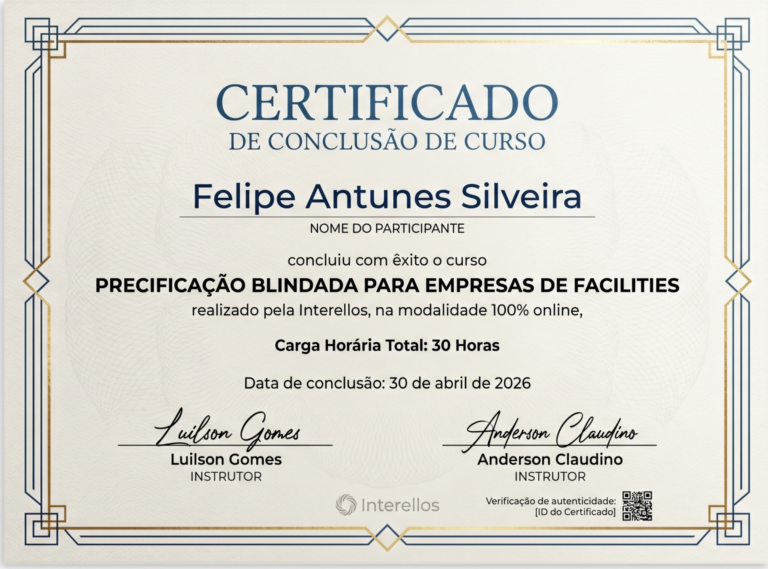 Certificado de conclusão de curso de gestão e precificação de facilities